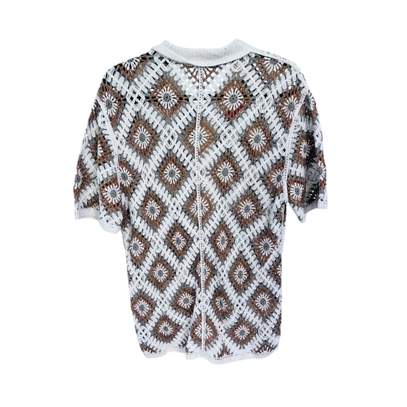 Norse Code NWT Crochet Men's Button Down Shirt Size Medium Granny Squares Boho - Picture 5 of 6